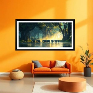 Nature Landscape Floating Frame Scenery Digital Print - (I5561) - 24x48 inch Modern Nature Wall Art for Living Room, Bedroom, Office, Hotels, Drawing Room