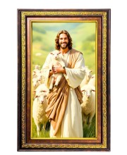 Lord Jesus Digital Golden Balck Color Photo Frame | Hindu Religious Wall Decor | 16x22 Inches - Inspirational Wall Art For Office, Home Decor - Ideal Spiritual Gift (F16741)