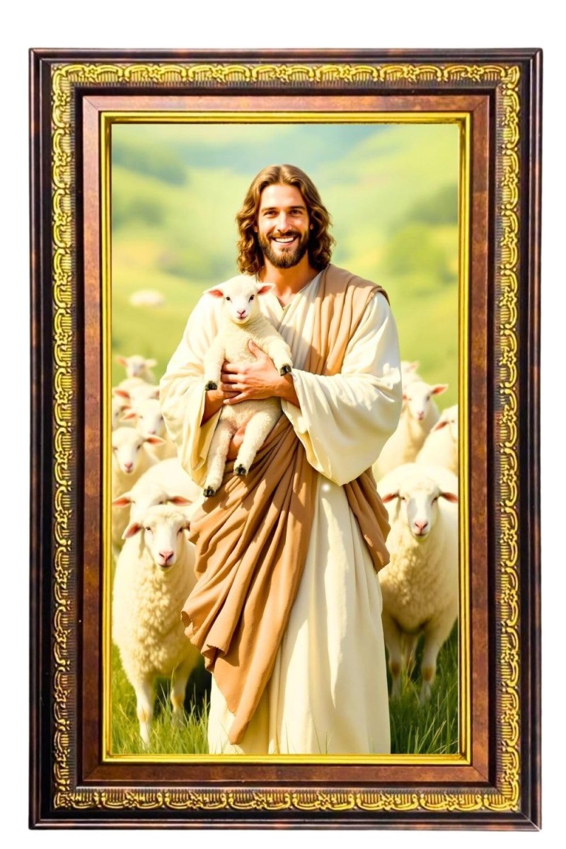 Lord Jesus Digital Golden Balck Color Photo Frame | Hindu Religious Wall Decor | 16x22 Inches - Inspirational Wall Art For Office, Home Decor - Ideal Spiritual Gift (F16741)