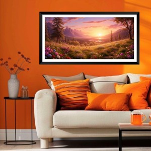 Nature Landscape Floating Frame Scenery Digital Print - (I5866) - 18x36 inch Modern Nature Wall Art for Living Room, Bedroom, Office, Hotels, Drawing Room