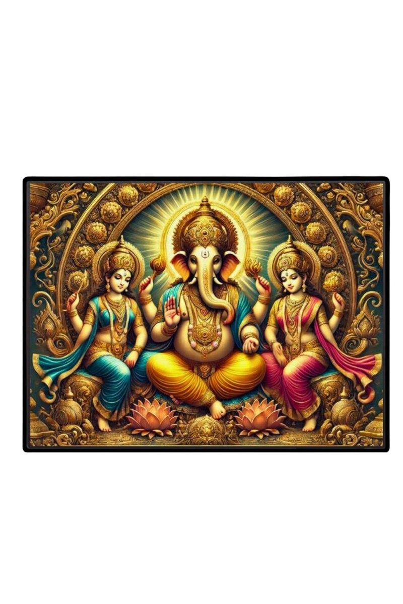 Lord Ganesha Maa Laxmi Sarswati Laminated Photo - 9x11 Inches, Divine Blessings For Home & Office And Temple Decoration (F16129)