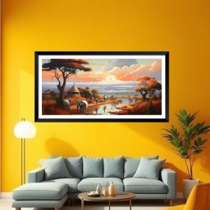 Nature Landscape Floating Frame Scenery Digital Print - (I5763) - 24x48 inch Modern Nature Wall Art for Living Room, Bedroom, Office, Hotels, Drawing Room