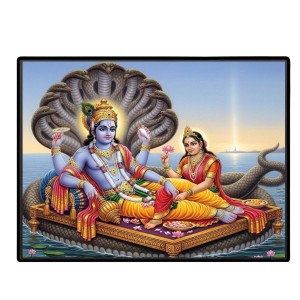 Lord Vishnu And Lakshmi. Laminated Photo - 13x15 Inches, Divine Blessings For Home & Office And Temple Decoration (F16057)