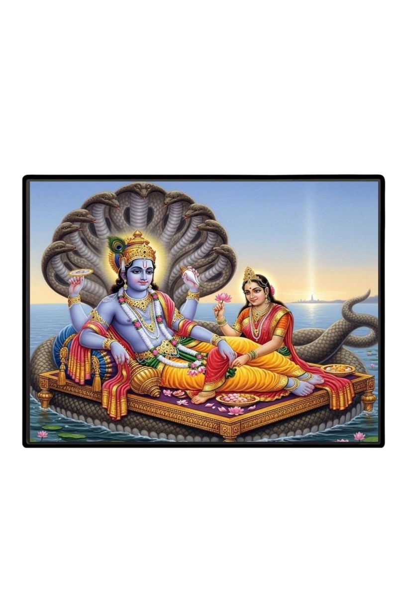 Lord Vishnu And Lakshmi. Laminated Photo - 13x15 Inches, Divine Blessings For Home & Office And Temple Decoration (F16057)