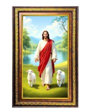 Lord Jesus Digital Golden Balck Color Photo Frame | Hindu Religious Wall Decor | 16x22 Inches - Inspirational Wall Art For Office, Home Decor - Ideal Spiritual Gift (F16732)
