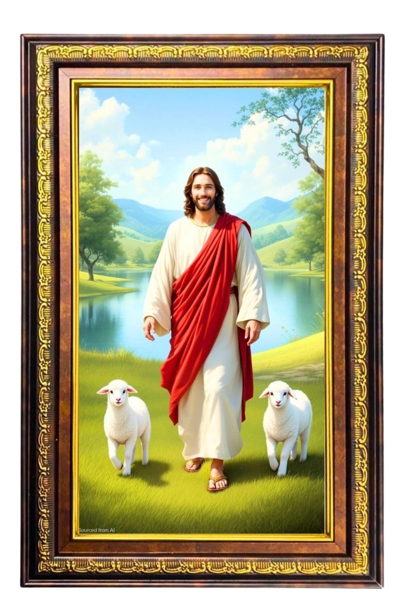 Lord Jesus Digital Golden Balck Color Photo Frame | Hindu Religious Wall Decor | 16x22 Inches - Inspirational Wall Art For Office, Home Decor - Ideal Spiritual Gift (F16732)