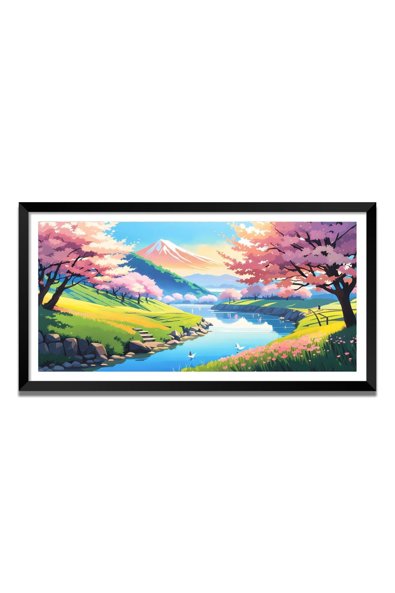Nature Landscape Floating Frame Scenery Digital Print - (I5810) - 24x36 inch Modern Nature Wall Art for Living Room, Bedroom, Office, Hotels, Drawing Room
