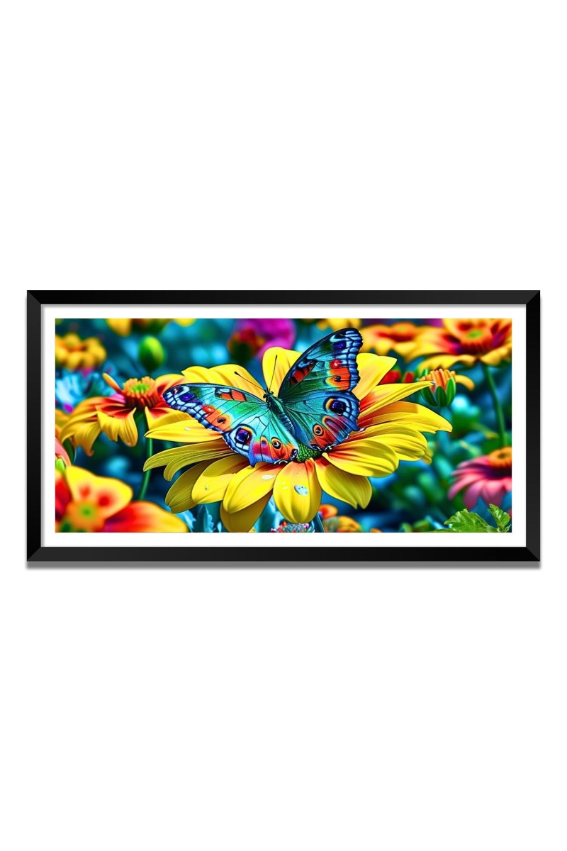 Nature Landscape Floating Frame Scenery Digital Print - (I5867) - 24x48 inch Modern Nature Wall Art for Living Room, Bedroom, Office, Hotels, Drawing Room