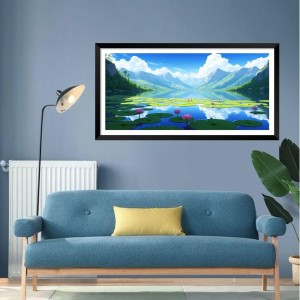 Nature Landscape Floating Frame Scenery Digital Print - (I5878) - 12x24 inch Modern Nature Wall Art for Living Room, Bedroom, Office, Hotels, Drawing Room