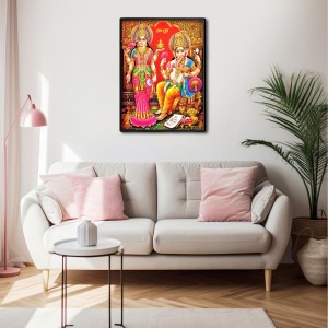 Lakshmi & Ganesh Laminated Photo - 5x7 Inches, Divine Blessings for Home & Office and Temple Decoration