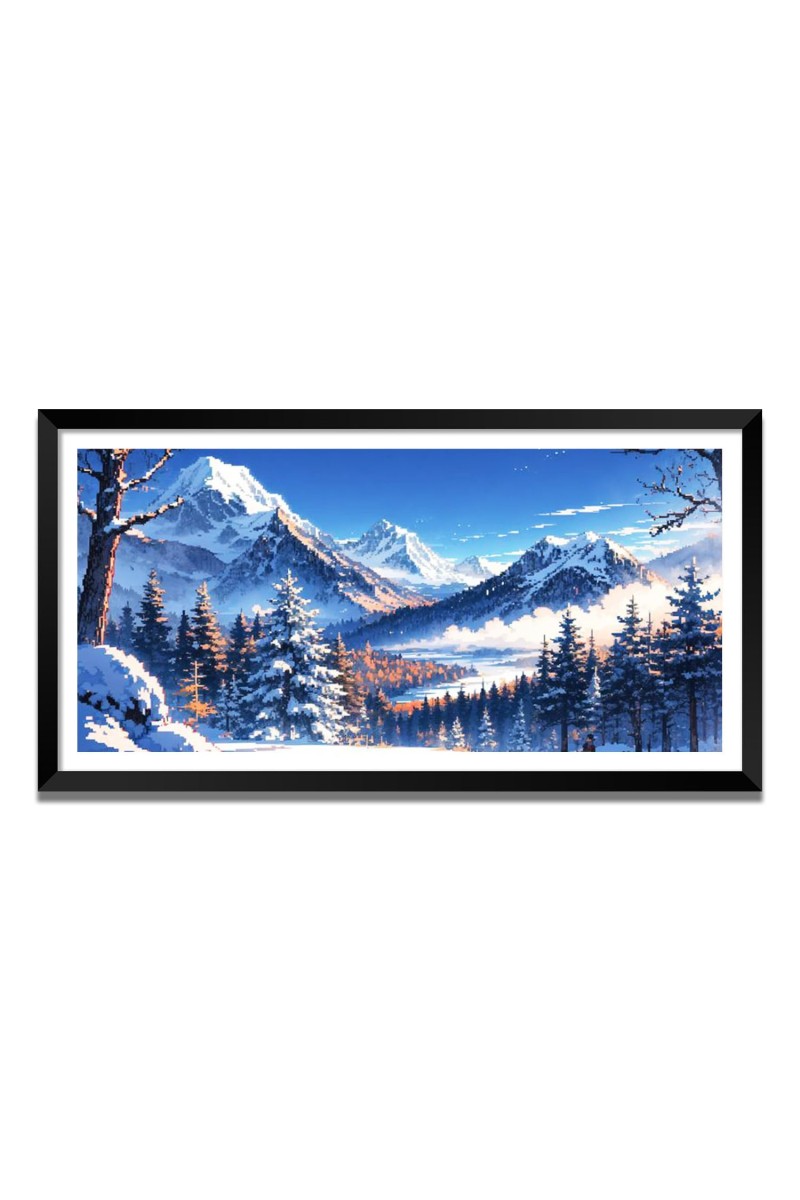 Nature Landscape Floating Frame Scenery Digital Print - (I5625) - 18x36 inch Modern Nature Wall Art for Living Room, Bedroom, Office, Hotels, Drawing Room