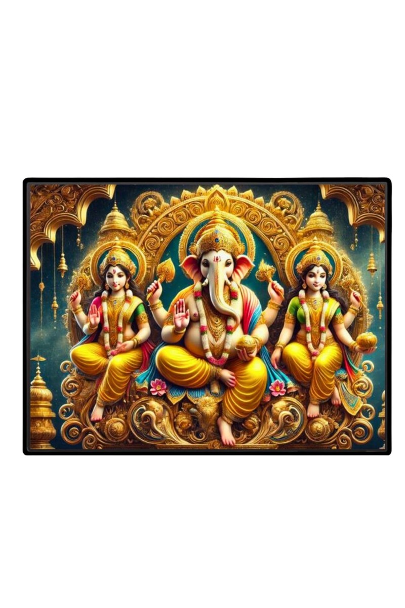 Lord Ganesha Maa Laxmi Sarswati Laminated Photo - 7x9 Inches, Divine Blessings For Home & Office And Temple Decoration (F16130)