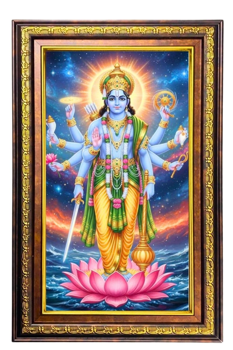 Lord Vishnu Digital Golden Balck Color Photo Frame | Hindu Religious Wall Decor | 14x20 Inches - Inspirational Wall Art For Office, Home Decor - Ideal Spiritual Gift (F16869)