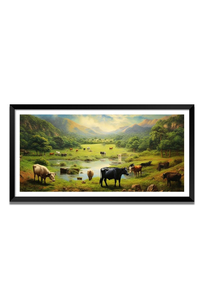 Nature Landscape Floating Frame Scenery Digital Print - (I5626) - 18x36 inch Modern Nature Wall Art for Living Room, Bedroom, Office, Hotels, Drawing Room