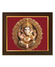 Hitech Sales little Lord Ganesh 3D look ai Photo with Beautiful 12X10 in synthetic Wood Frame With Glass Tabletop Wallmount display for Home office decor Gift for all occations