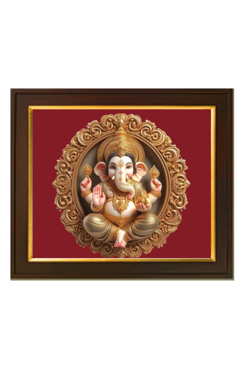 Hitech Sales little Lord Ganesh 3D look ai Photo with Beautiful 12X10 in synthetic Wood Frame With Glass Tabletop Wallmount display for Home office decor Gift for all occations
