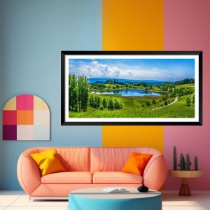 Nature Landscape Floating Frame Scenery Digital Print - (I5857) - 18x36 inch Modern Nature Wall Art for Living Room, Bedroom, Office, Hotels, Drawing Room