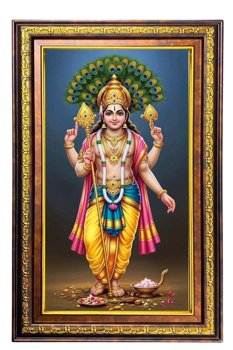 Lord Murugan Digital Golden Balck Color Photo Frame | Hindu Religious Wall Decor | 10x16 Inches - Inspirational Wall Art For Office, Home Decor - Ideal Spiritual Gift (F16460)