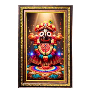 Lord Jagannath Digital Golden Balck Color Photo Frame | Hindu Religious Wall Decor | 18x24 Inches - Inspirational Wall Art For Office, Home Decor - Ideal Spiritual Gift (F16821)