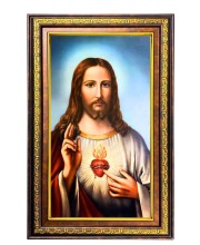 Lord Jesus Digital Golden Balck Color Photo Frame | Hindu Religious Wall Decor | 14x20 Inches - Inspirational Wall Art For Office, Home Decor - Ideal Spiritual Gift (F16833)