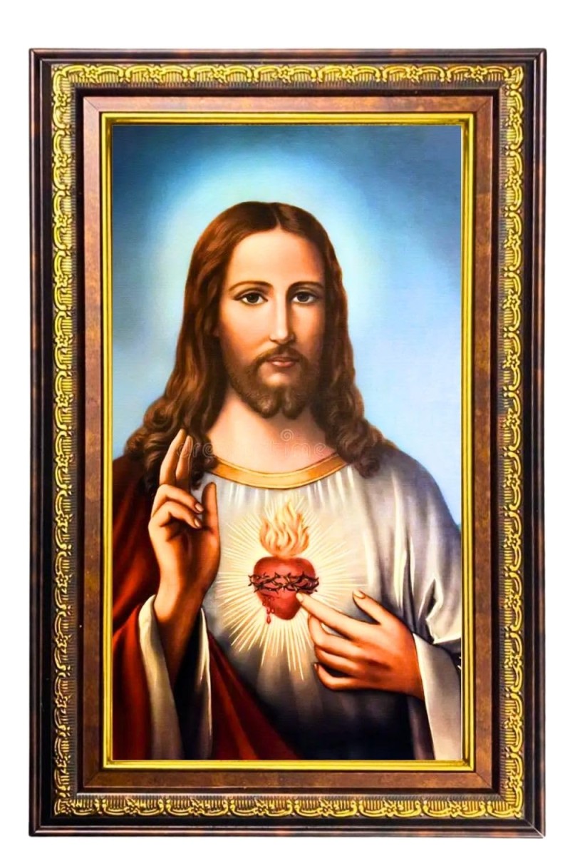 Lord Jesus Digital Golden Balck Color Photo Frame | Hindu Religious Wall Decor | 16x22 Inches - Inspirational Wall Art For Office, Home Decor - Ideal Spiritual Gift (F16833)