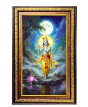 Lord Krishna Digital Golden Balck Color Photo Frame | Hindu Religious Wall Decor | 18x24 Inches - Inspirational Wall Art For Office, Home Decor - Ideal Spiritual Gift (F16856)