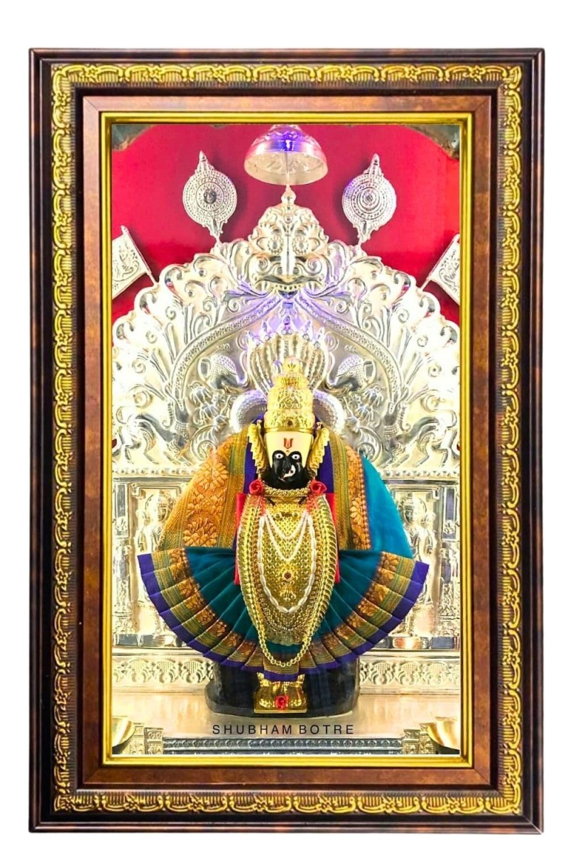 Gooddess Shri Mahalakshmi Digital Golden Balck Color Photo Frame | Hindu Religious Wall Decor | 12x18 Inches - Inspirational Wall Art For Office, Home Decor - Ideal Spiritual Gift (F16850)