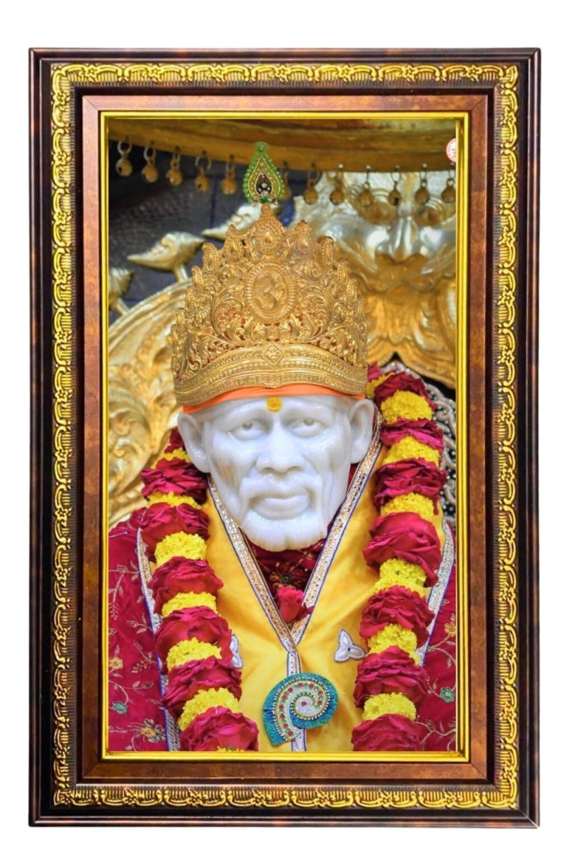 Lord Sai Baba Digital Golden Balck Color Photo Frame | Hindu Religious Wall Decor | 14x20 Inches - Inspirational Wall Art For Office, Home Decor - Ideal Spiritual Gift (F16500)