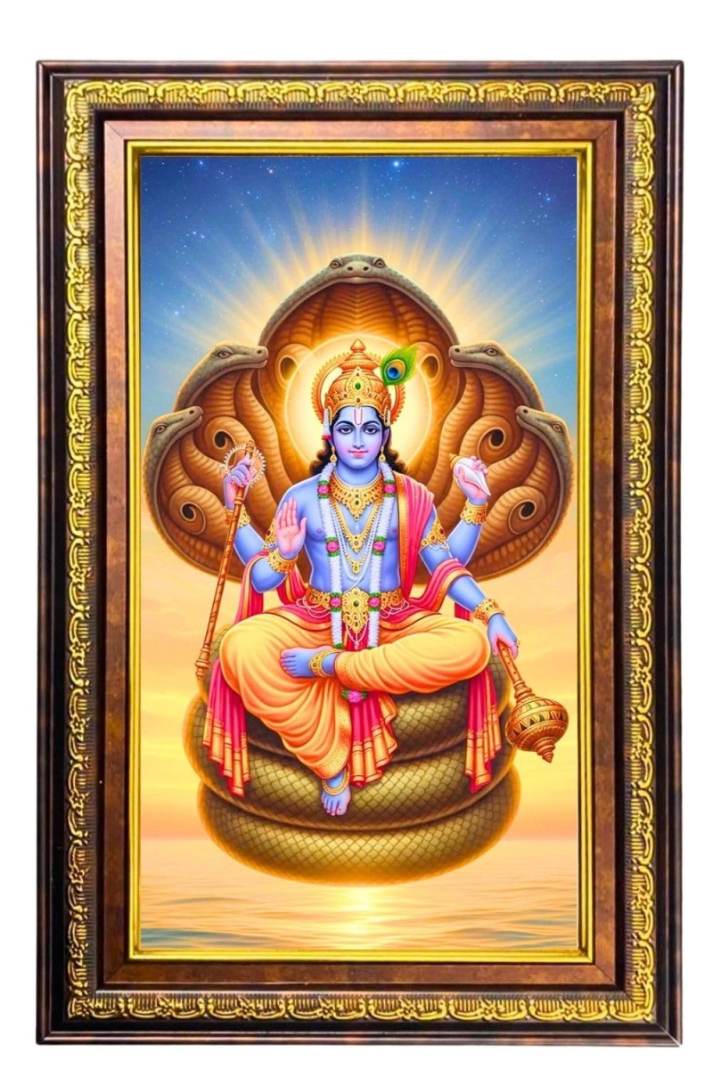 Lord Vishnu Digital Golden Balck Color Photo Frame | Hindu Religious Wall Decor | 14x20 Inches - Inspirational Wall Art For Office, Home Decor - Ideal Spiritual Gift (F16865)