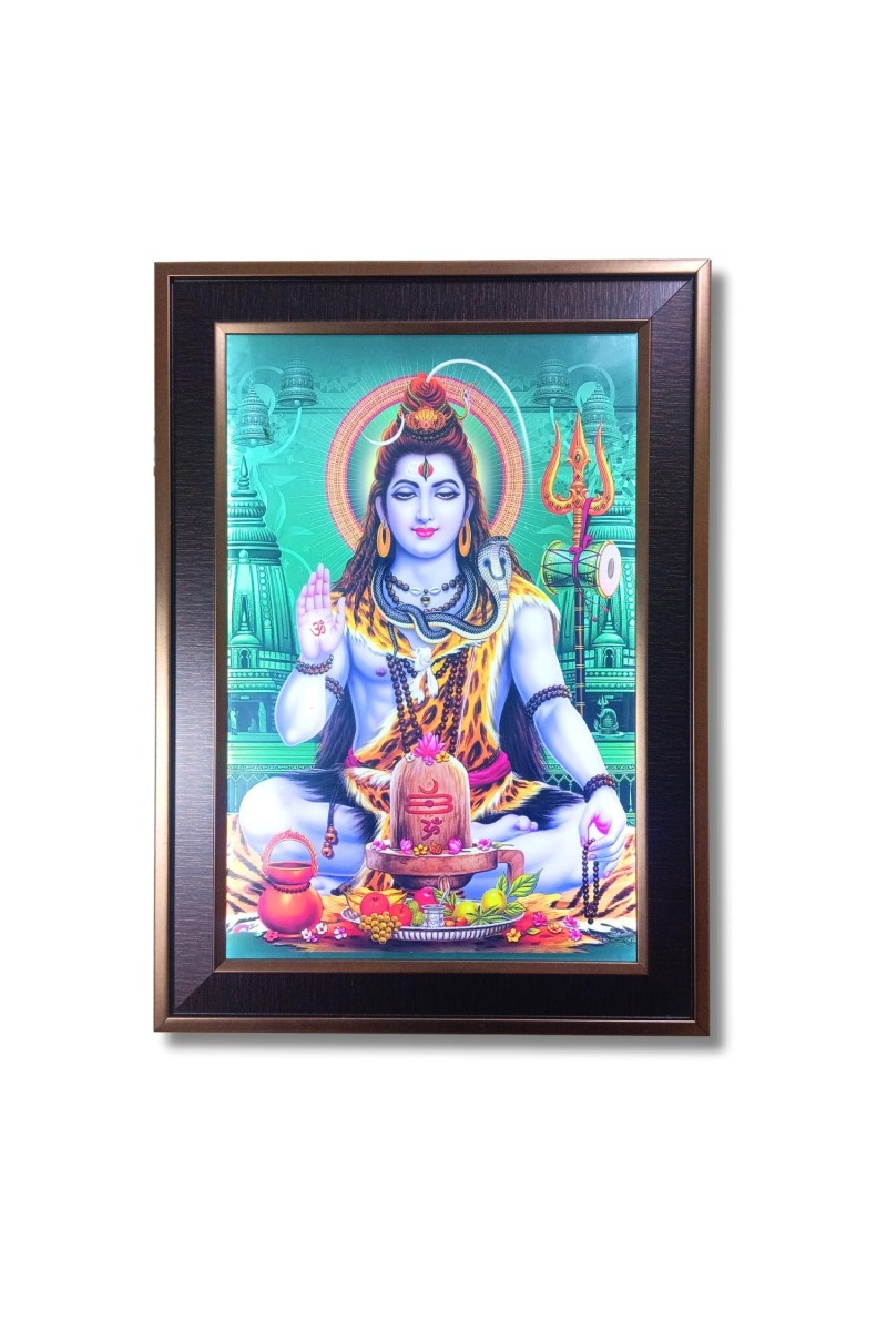 Combo of Lord Shiva with Shivling LED Photo Frame 12x18 Inch | Includes 2 Tilak Stamps, 200 ML Ganga Jal & 3-Inch Lord Shiva Shivalingam Murti