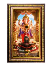 Lord Ganesha Digital Golden Balck Color Photo Frame | Hindu Religious Wall Decor | 18x24 Inches - Inspirational Wall Art For Office, Home Decor - Ideal Spiritual Gift (F16885)