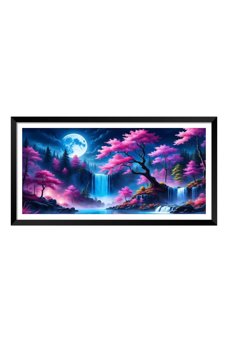 Nature Landscape Floating Frame Scenery Digital Print - (I5891) - 24x48 inch Modern Nature Wall Art for Living Room, Bedroom, Office, Hotels, Drawing Room