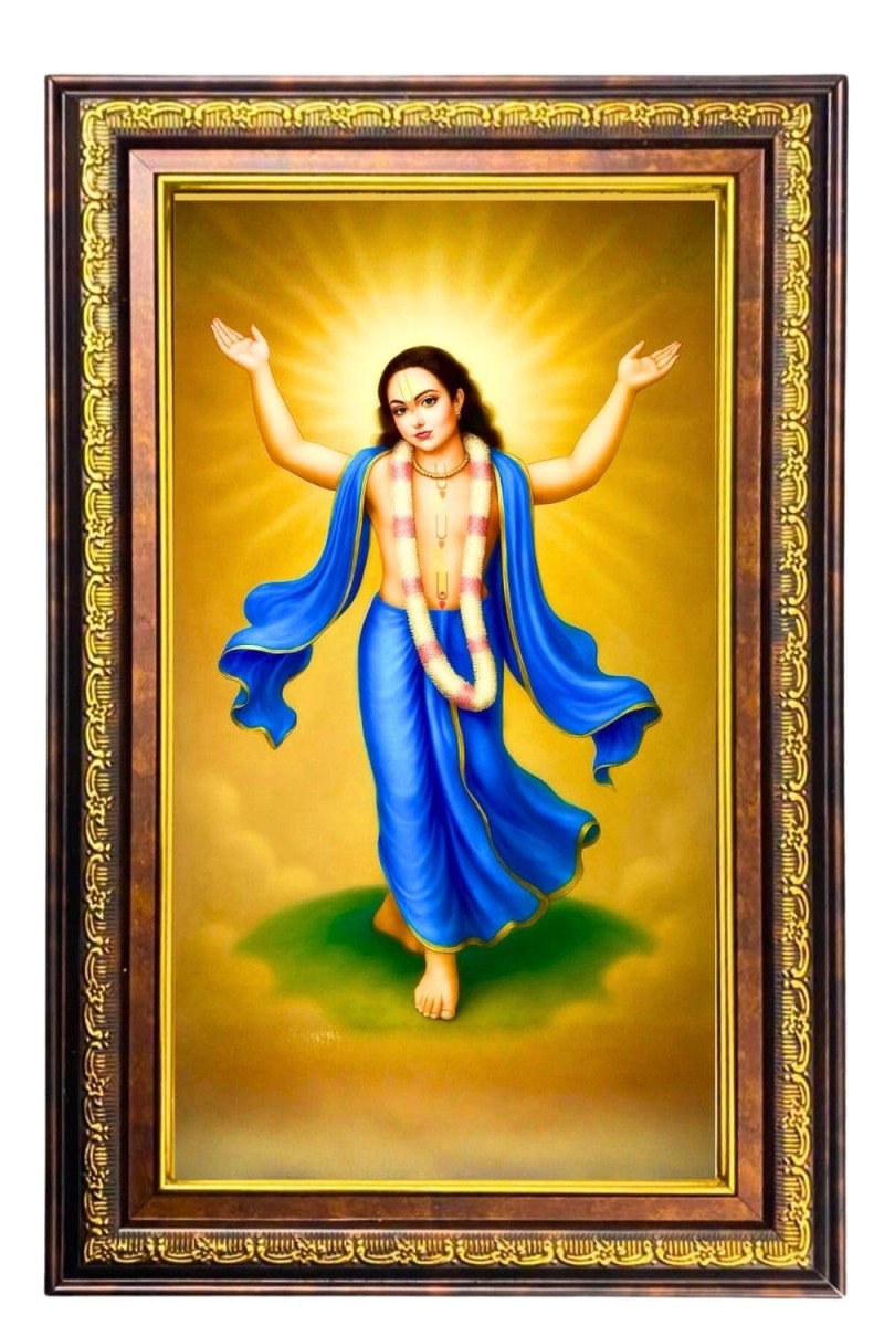 Sri Chaitanya Mahaprabhu Digital Golden Balck Color Photo Frame | Hindu Religious Wall Decor | 16x22 Inches - Inspirational Wall Art For Office, Home Decor - Ideal Spiritual Gift (F16699)
