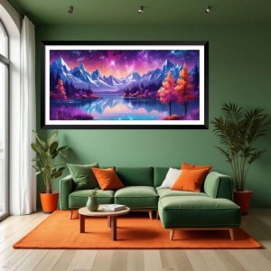 Nature Landscape Floating Frame Scenery Digital Print - (I5691) - 24x48 inch Modern Nature Wall Art for Living Room, Bedroom, Office, Hotels, Drawing Room