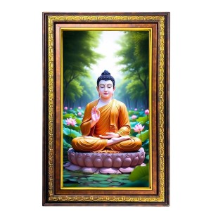 Lord Buddha Digital Golden Balck Color Photo Frame | Hindu Religious Wall Decor | 18x24 Inches - Inspirational Wall Art For Office, Home Decor - Ideal Spiritual Gift (F16838)