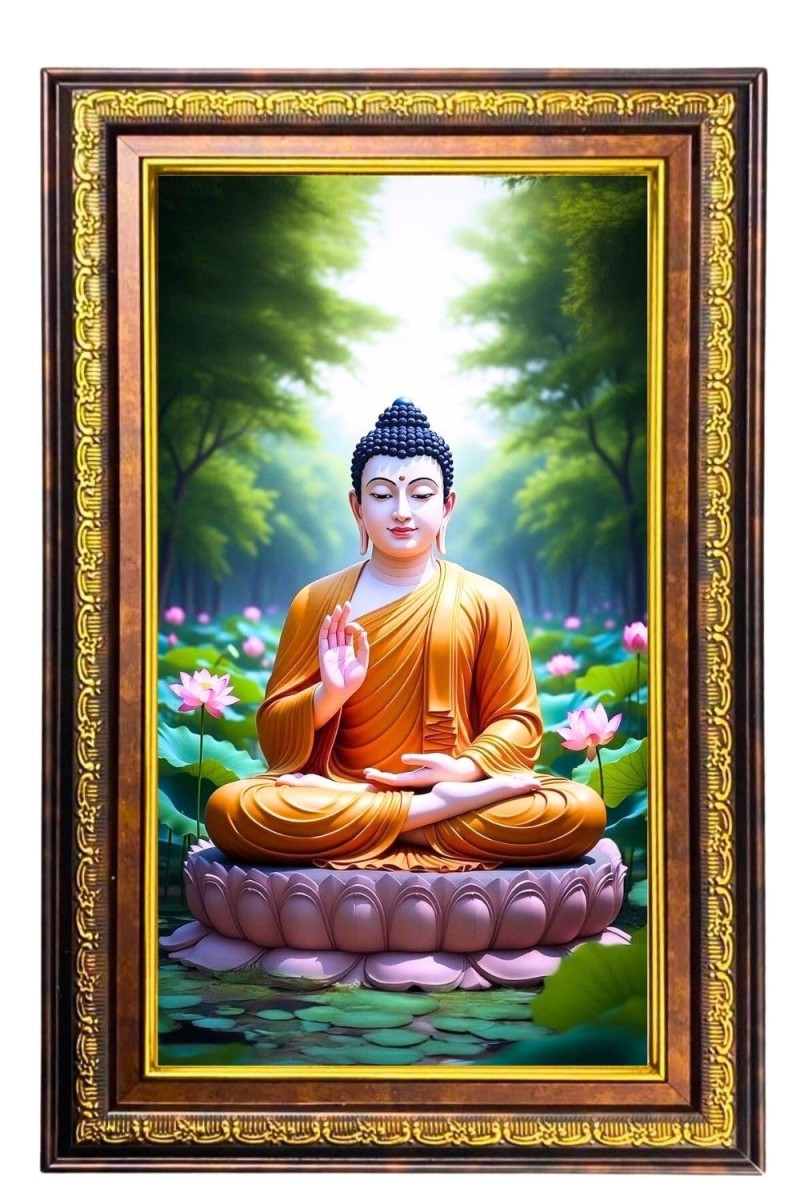 Lord Buddha Digital Golden Balck Color Photo Frame | Hindu Religious Wall Decor | 18x24 Inches - Inspirational Wall Art For Office, Home Decor - Ideal Spiritual Gift (F16838)