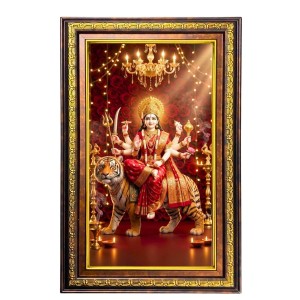 Goddess Durga Digital Golden Balck Color Photo Frame | Hindu Religious Wall Decor | 10x16 Inches - Inspirational Wall Art For Office, Home Decor - Ideal Spiritual Gift (F16905)