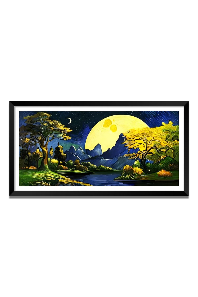 Nature Landscape Floating Frame Scenery Digital Print - (I5661) - 18x36 inch Modern Nature Wall Art for Living Room, Bedroom, Office, Hotels, Drawing Room