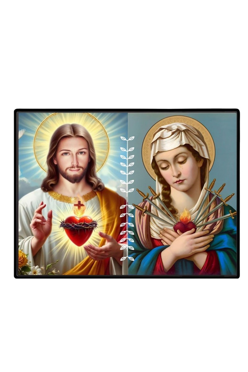 Jesus And Immaculate Heart Of Mary Laminated Photo - 9x11 Inches, Divine Blessings For Home & Office And Temple Decoration (F16189)