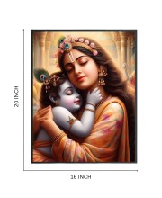 Divine Krishna with Yashoda Mata Wood-Laminated Photo Frame: Versatile Décor for Wall, Table, and Sacred Spaces - Ideal for Gifts, Puja, and Living Room Ambiance