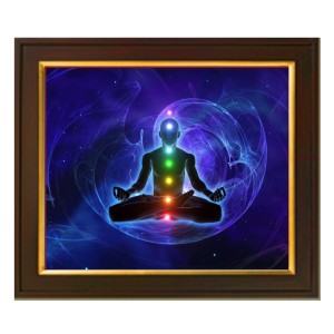 Hitech Sales Meditation Seven Chakras ai Photo with Beautiful 12X10 in synthetic Wood Frame With Glass Tabletop Wallmount display for Home office decor Gift for all occations