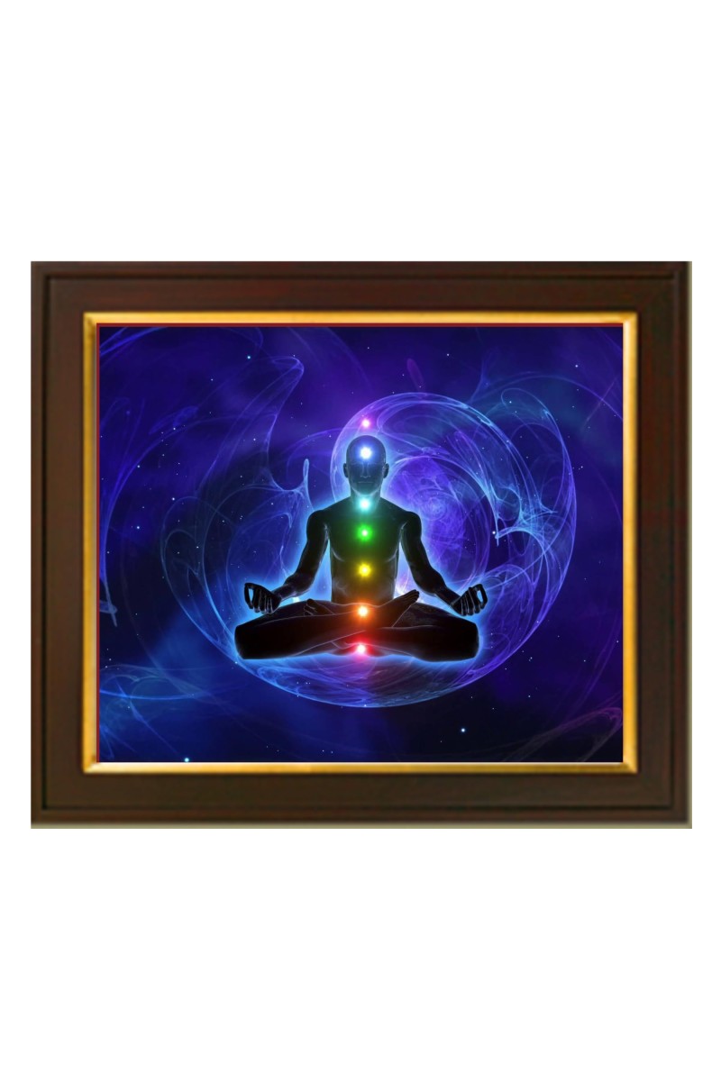 Hitech Sales Meditation Seven Chakras ai Photo with Beautiful 12X10 in synthetic Wood Frame With Glass Tabletop Wallmount display for Home office decor Gift for all occations