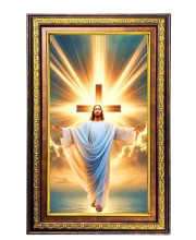 Lord Jesus Digital Golden Balck Color Photo Frame | Hindu Religious Wall Decor | 16x22 Inches - Inspirational Wall Art For Office, Home Decor - Ideal Spiritual Gift (F16757)
