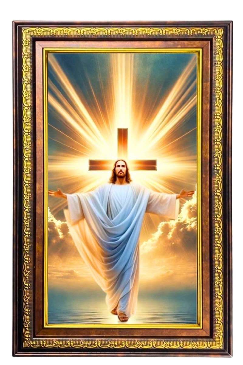Lord Jesus Digital Golden Balck Color Photo Frame | Hindu Religious Wall Decor | 16x22 Inches - Inspirational Wall Art For Office, Home Decor - Ideal Spiritual Gift (F16757)