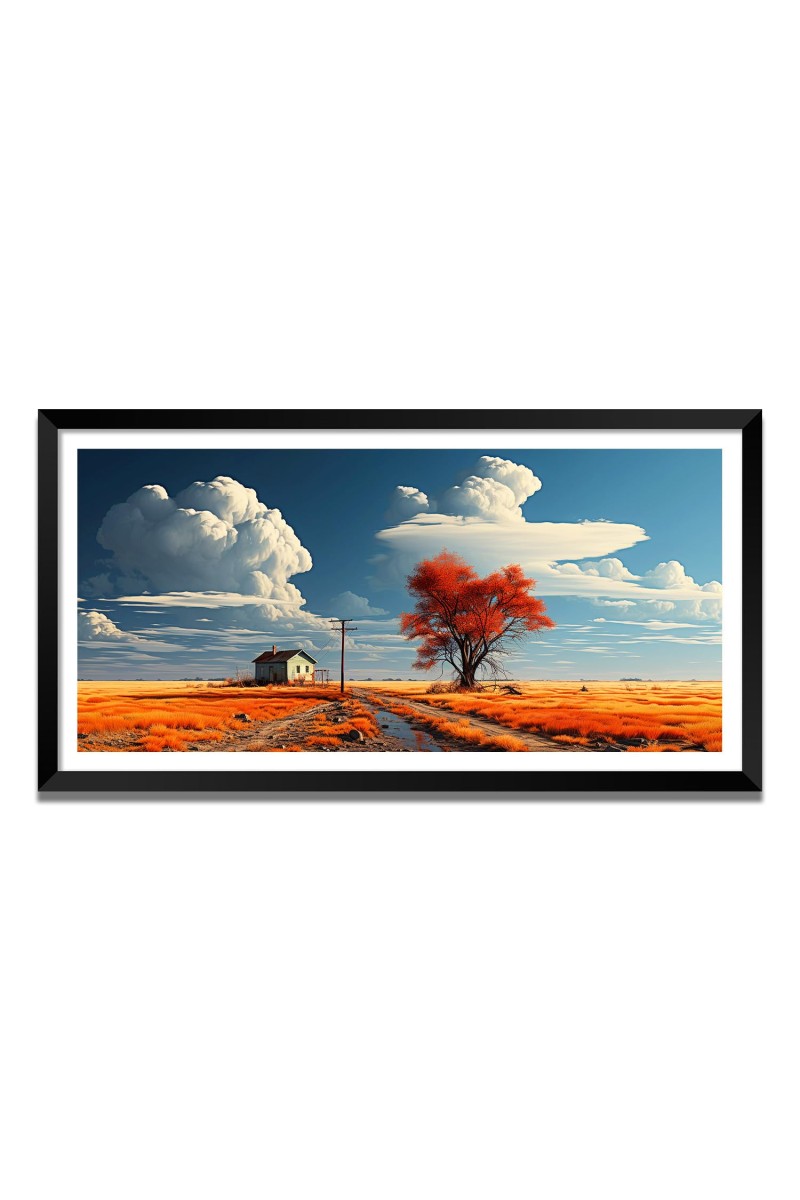 Nature Landscape Floating Frame Scenery Digital Print - (I5546) - 18x36 inch Modern Nature Wall Art for Living Room, Bedroom, Office, Hotels, Drawing Room
