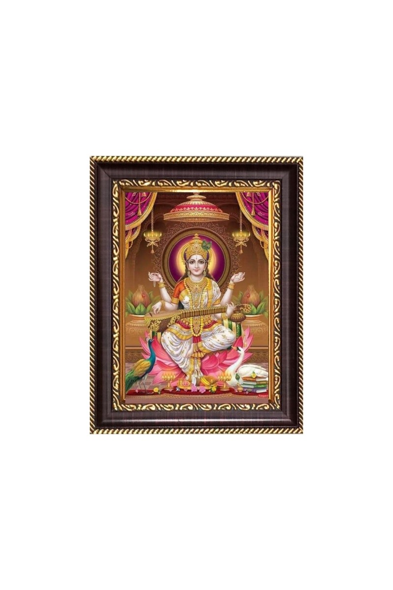 Maa Swaraswati Digital Print Photo 10.7x12.7 inches - Vibrant Religious Wall Art for Home or Office Decor.