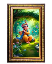 Lord Krishna Digital Golden Balck Color Photo Frame | Hindu Religious Wall Decor | 18x24 Inches - Inspirational Wall Art For Office, Home Decor - Ideal Spiritual Gift (F16803)