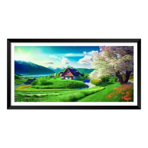 Nature Landscape Floating Frame Scenery Digital Print - (I5894) - 18x36 inch Modern Nature Wall Art for Living Room, Bedroom, Office, Hotels, Drawing Room