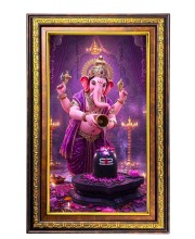 Lord Ganesha Digital Golden Balck Color Photo Frame | Hindu Religious Wall Decor | 18x24 Inches - Inspirational Wall Art For Office, Home Decor - Ideal Spiritual Gift (F16826)