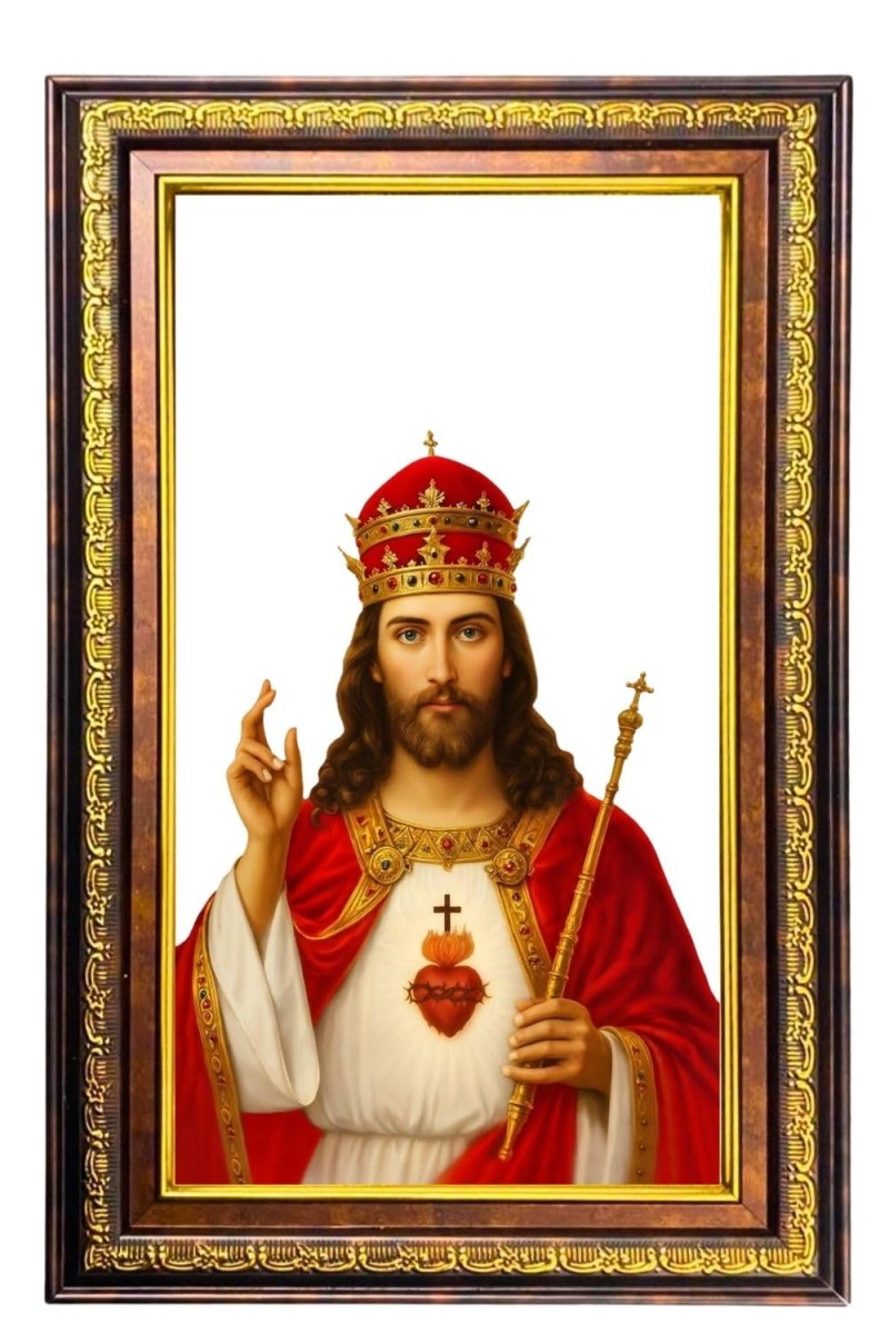 Lord Jesus Digital Golden Balck Color Photo Frame | Hindu Religious Wall Decor | 18x24 Inches - Inspirational Wall Art For Office, Home Decor - Ideal Spiritual Gift (F16742)